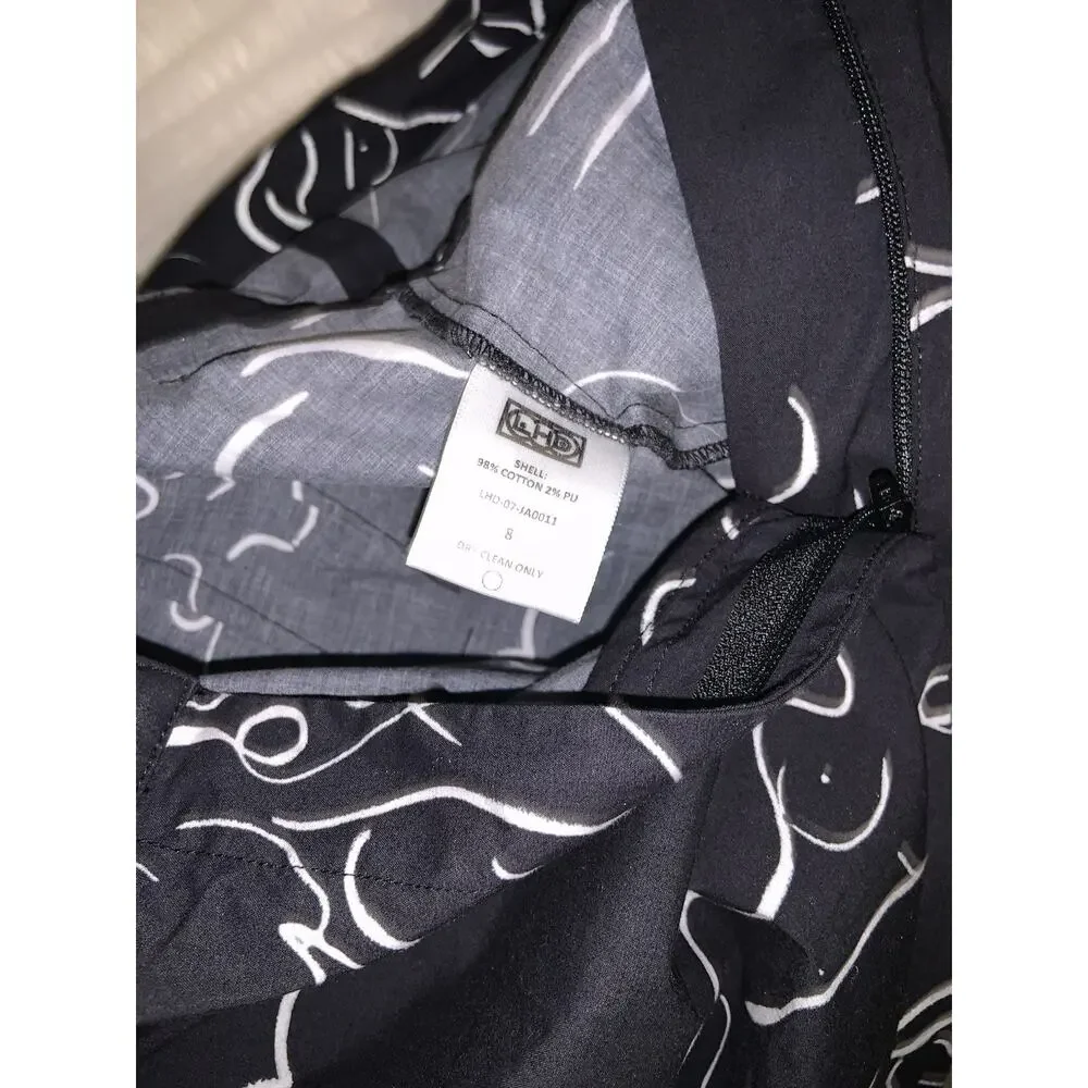 LHD Black Women’s Sz 8 All Over Ladies Figure Graphic Print Puff Sleeve Jumpsuit - Picture 6 of 8